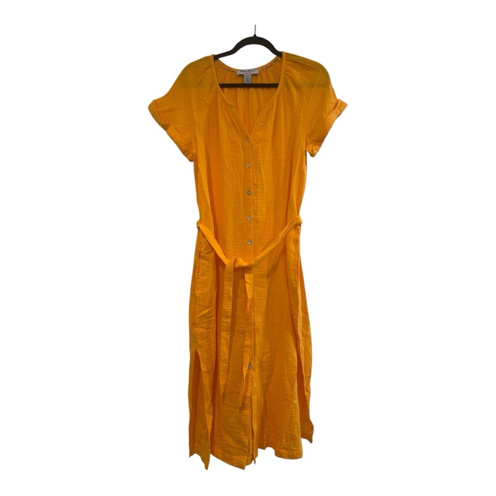 Tommy Bahama Full Button Women’s Dress Island Soft Gold Size Small Tie Maxi